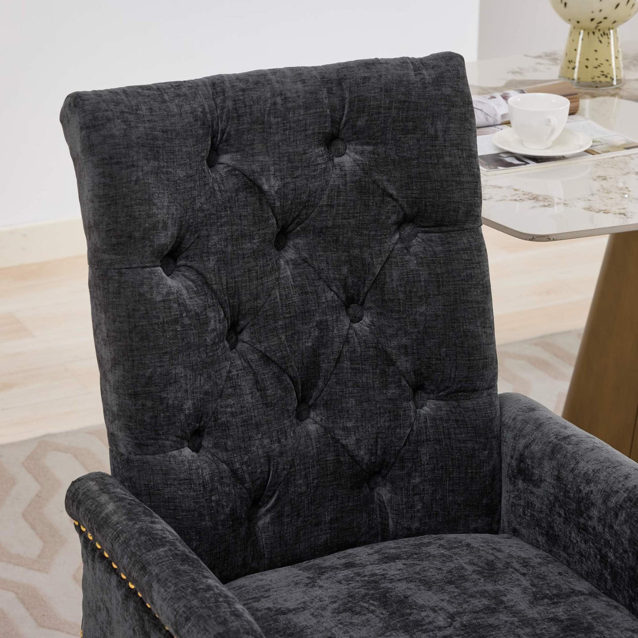 GDF Studio Upholstered Dining Chair with Button-Tufted Back, Nailhead Trim, Stainless Steel Legs, Black