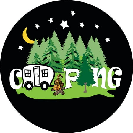 Tire Cover Central Camping word art with Retro Camper Spare tire cover for 205/70R15 fits Camper, Jeep, RV, Scamp, Trailer(drop down size menu-all sizes