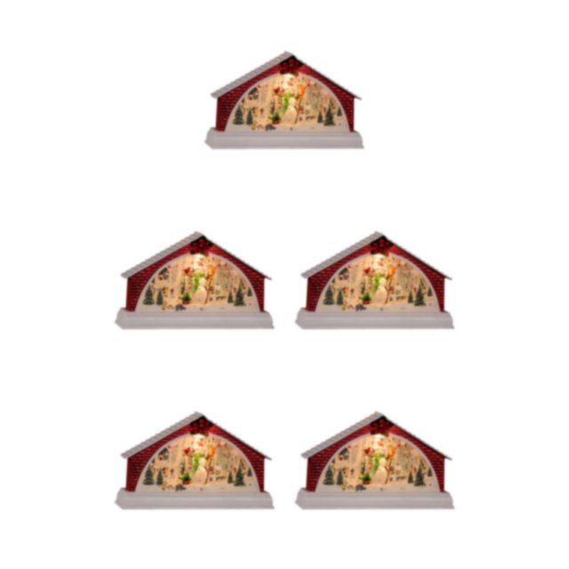 Ruiboury Resin Snow House LED Village Set Desktop Decoration Snowman 5Set