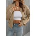thumbnail image 3 of I AM A FASHION JUNKY Pale Khaki Solid Geometric Textured Baseball Collar Jacket (PaleKhaki, L, 97%Polyester+3%Elastane), 3 of 8
