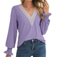 thumbnail image 1 of Womens V- Neck Hollow Lace Stitching Recreational Trumpet Sleeve Long Sleeve Tops, 1 of 1
