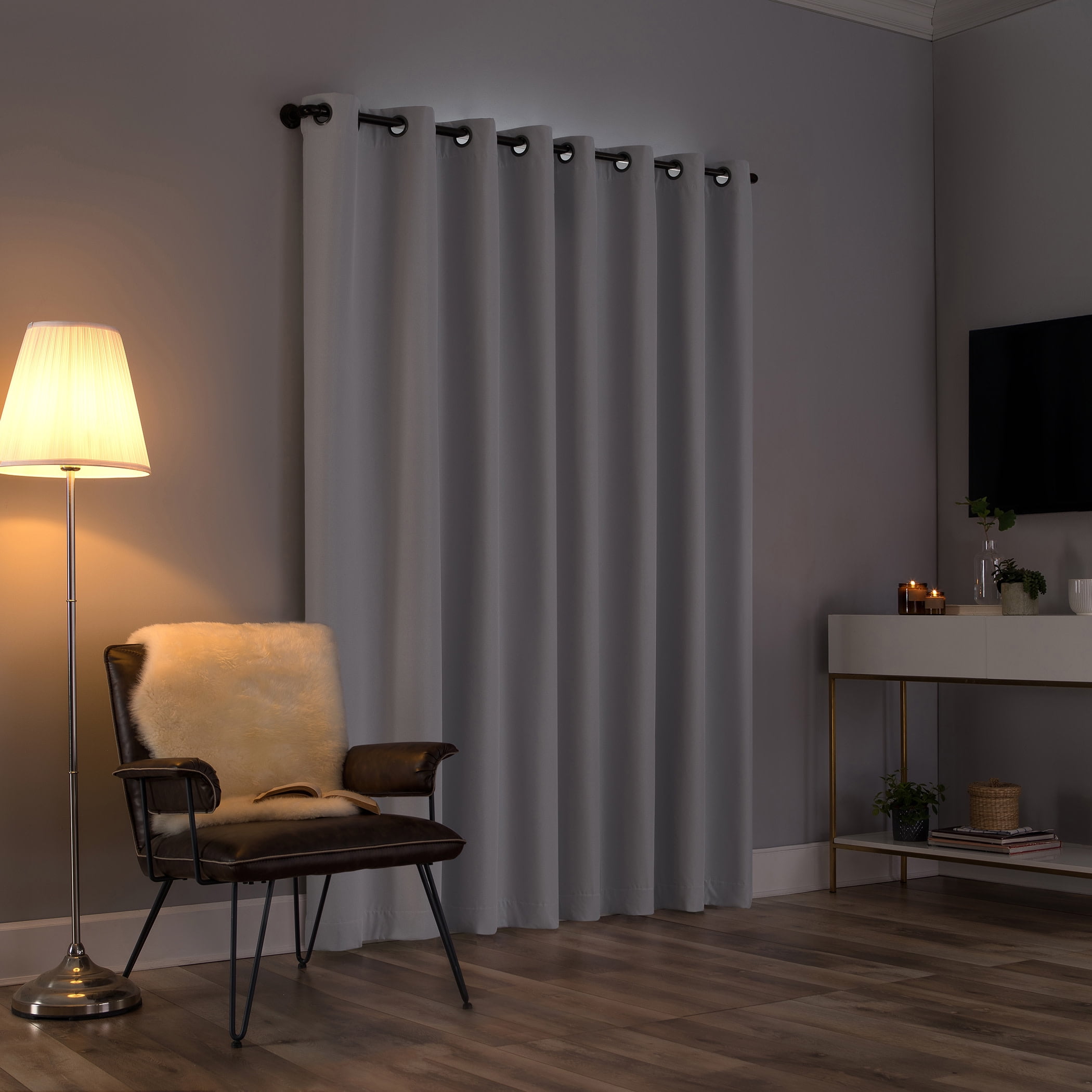 Sun Zero Tyrell Tonal Texture Draft Shield Fleece Insulated 100% Blackout Grommet Curtain Panel In Dove White, 50"X84", Dove White