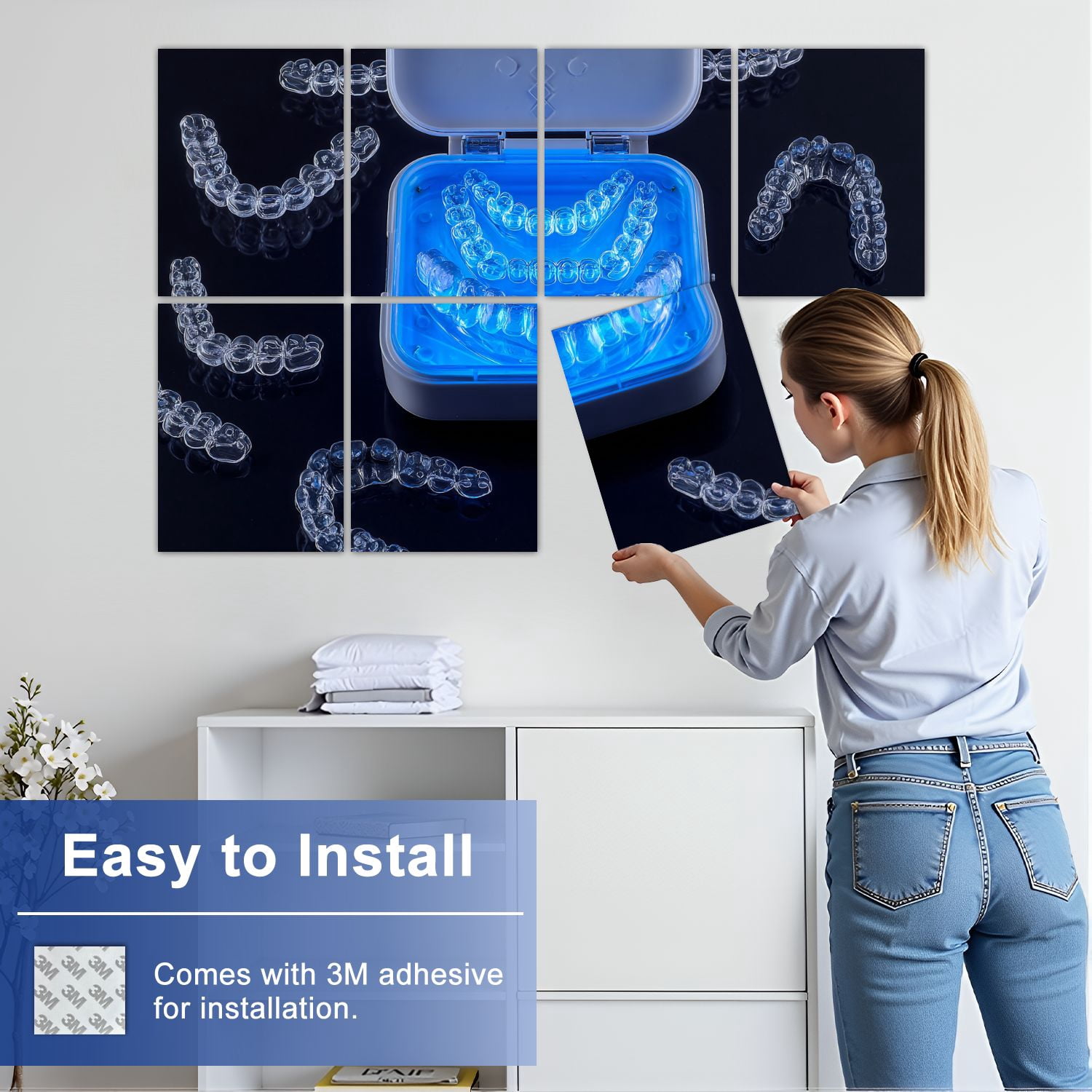 Dental 8 Pack Art Acoustic Panels Sound Absorbing Plastic case invisible transparent orthodontic black Aligner Decorative Soundproof Wall Panels Self Adhesive for Physician Hospital Office 48"x32"
