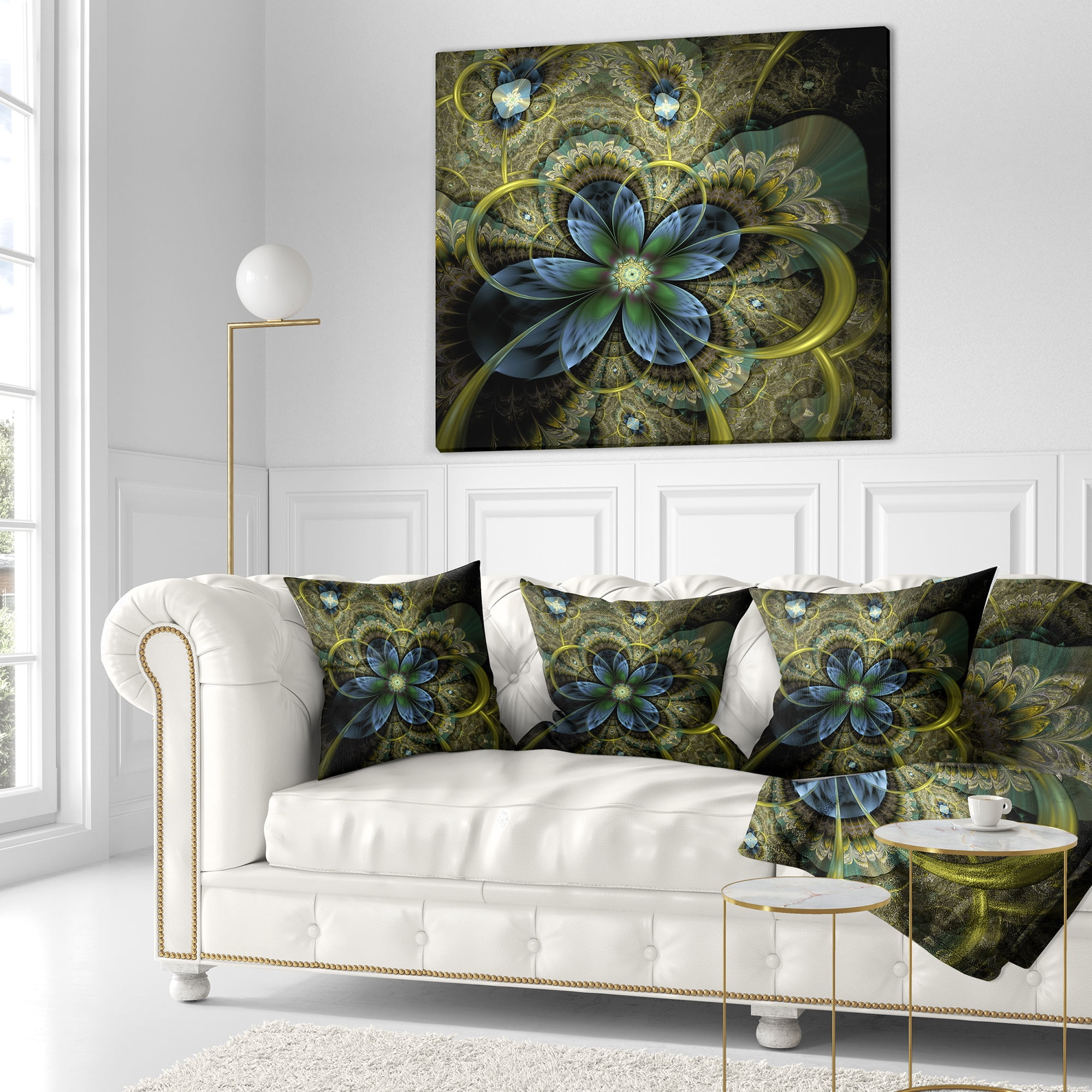 Designart Light Fractal Flower and Butterfly - Floral Throw Pillow - 16x16