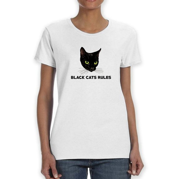 Black Cats Rules Women White T-Shirt, Female Large