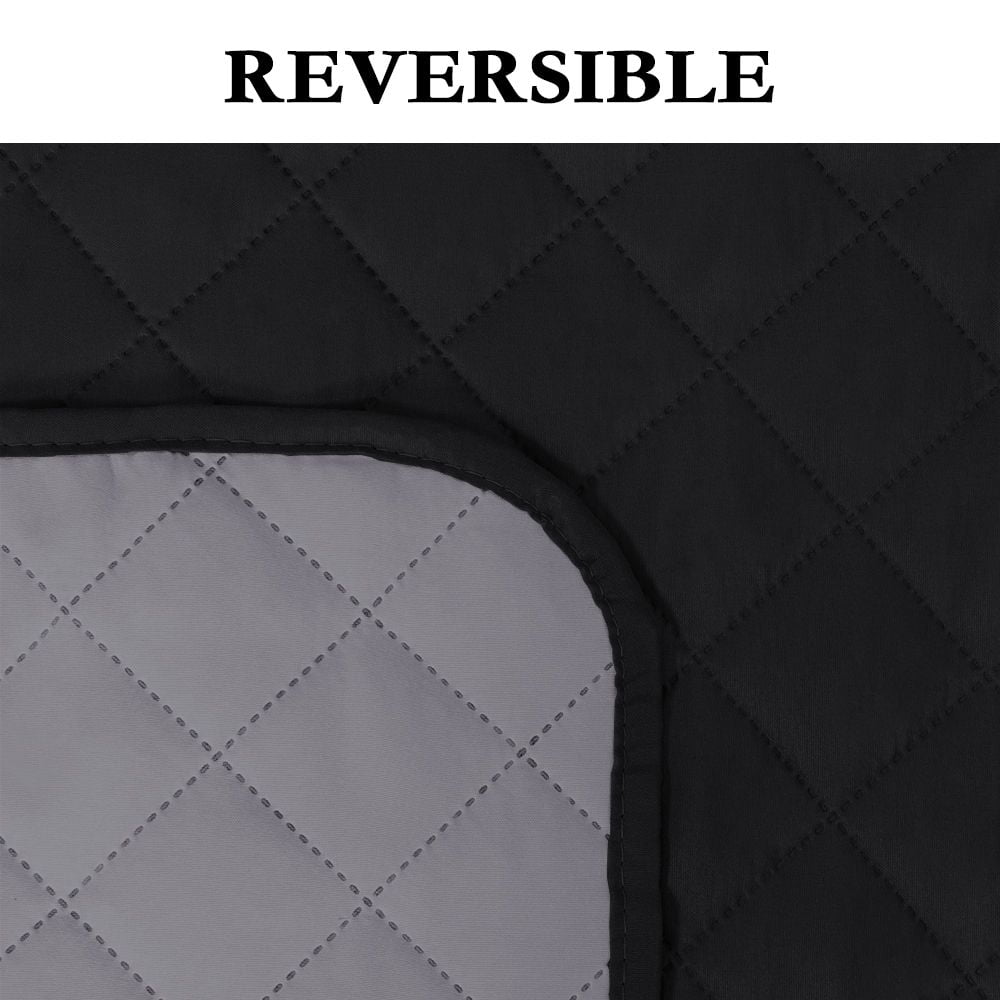 PrimeBeau Durable Reversible Non-Slip Sofa Slipcover for Pets & Kids, Elastic Straps, Machine Washable, Black/Grey