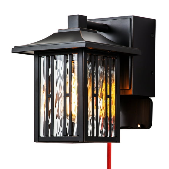 1 Pack Outdoor wall light with GFCI outlet with Water Glass