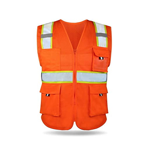 New Orange High Reflective Safety Vest w 4-Pockets for Exercise Construction M L 