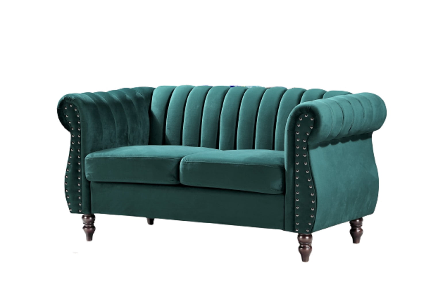 Uspridefurniture Adibah Velvet 60" Chesterfield Rolled Arms Loveseat, Green