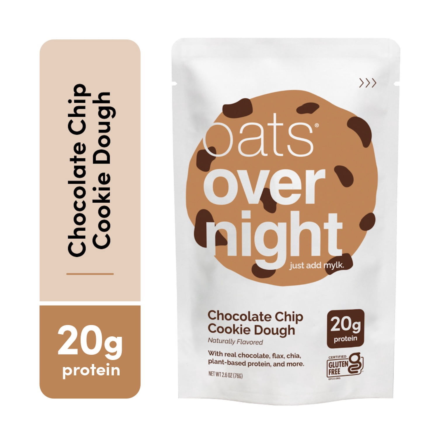 (10 pack) Oats Overnight Chocolate Chip Cookie Dough, High-Protein Oatmeal Shake, 2.6oz, 1 Pouch