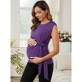 thumbnail image 6 of DARING DIVA Women's Tie Front Belted Cap Sleeve Maternity Blouse XL Purple, 6 of 7