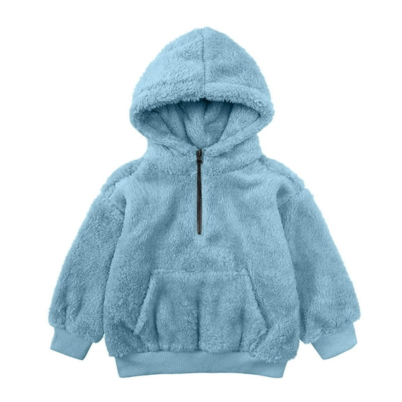 BXINGOHAI Toddler Little Girls Fleece Hooded Jacket Kids Winter Fall Warm Zip Up Hoodies Thick Coat Flannel Pullover Tops Outwear Clothes Today Blue,3 Years