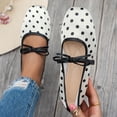 thumbnail image 5 of YgkuHd Slip-On Loafers for Women Retro Polka Dot Bowknot Square Toe Satin Shoes with Breathable Cotton Blend Upper, Trendy Plus Size Casual Footwear,White_39, 5 of 5