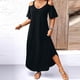 thumbnail image 3 of Vestido Maxi de Manga Corta para las Mujeres Hombro Frío Bolsillos de Hendidura Lateral Cuello en V Verano Casual, Vestido Maxi de Color Sólido para las Mujeres, 3 of 5