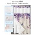 thumbnail image 2 of No Hook Shower Curtain with Snap in Liner,Retro Spring Purple Vineflowers Waterproof Bath Curtain Double Layers with See Through Top Window,Butterflies on Linen Hotel Shower Curtains 36x72in, 2 of 9