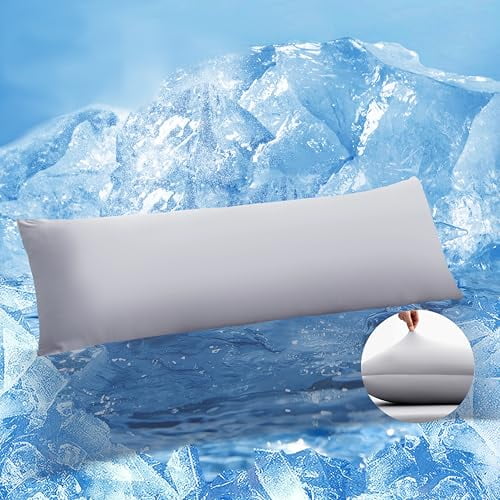 Cooling Body Pillow Case,Silky Soft Breathable Pillowcase with Envelope Close,Stay Cool All Night Pillow Cover for Hot Sleepers and Night Sweats,20x54 Inch,Grey