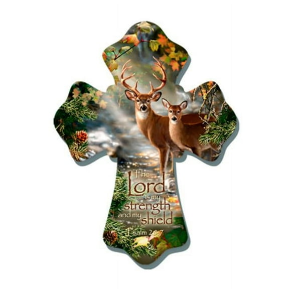 Glow Decor Deer Wooden Cross,  8 Inch, Multicolor (137526)