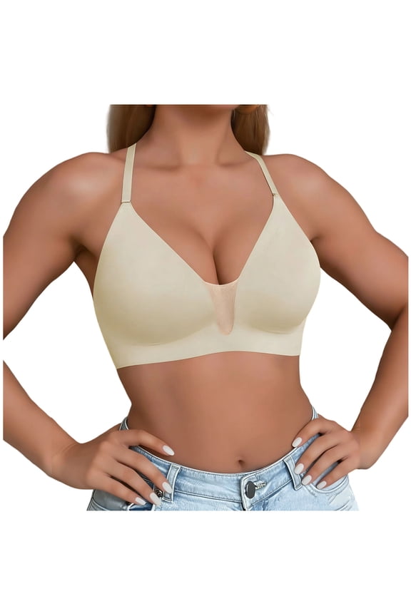 Push Up Bra for Women Halter V Neck Backless Smoothing Underwire Supportive T Shirt Bras for Women Beige Bra L