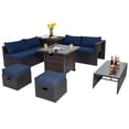 thumbnail image 1 of Gymax 9PCS Furniture Set w/ 32'' Fire Pit Table 50,000 BTU Square Propane Fire Pit Patio Navy, 1 of 7