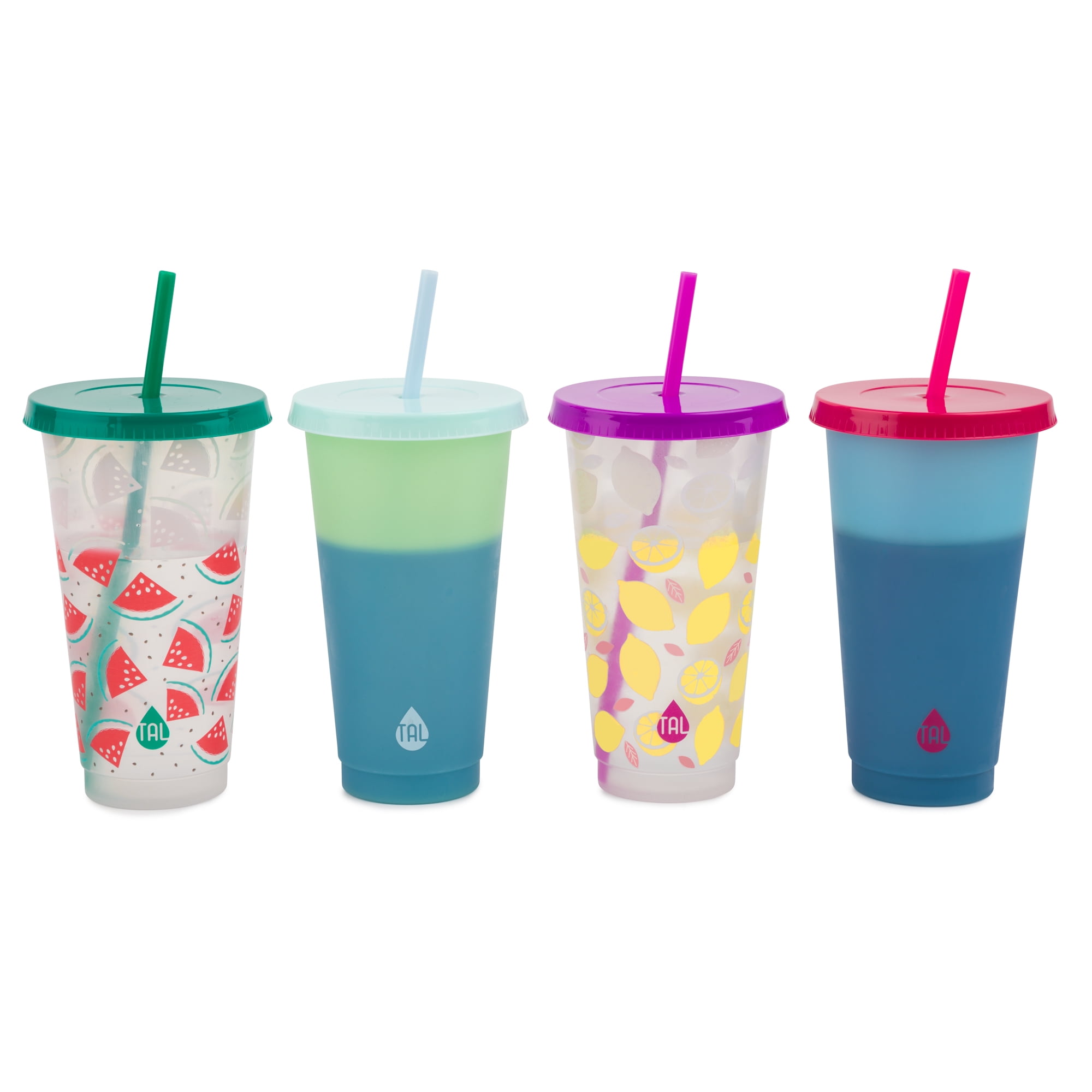 TAL Color-Changing Tumblers & Straw Set 24 oz 4 Pack Cold Cups & Lids - NIP!