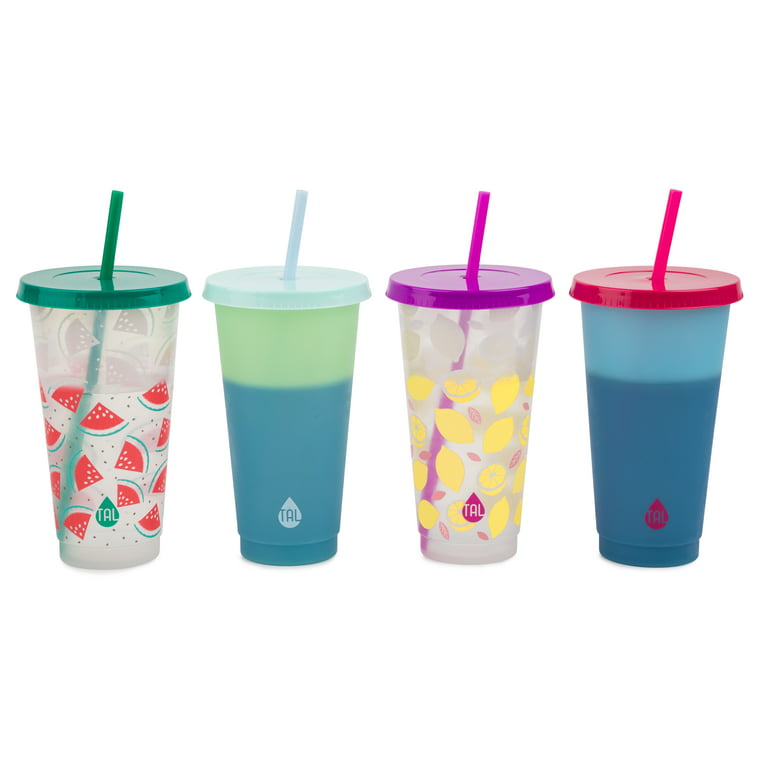 Dining  Tal Color Changing Tumblers Straws Set 3 Cold Cups Lids