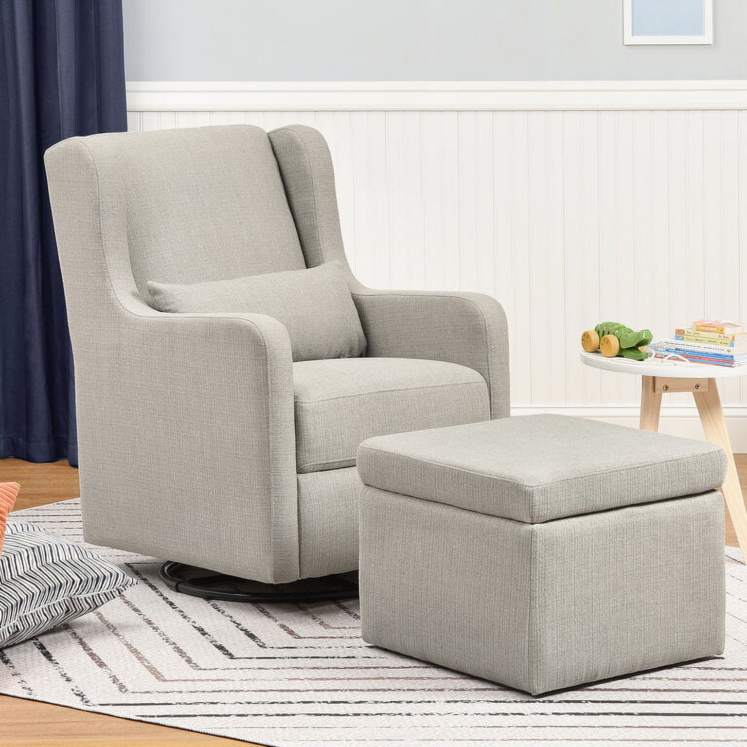 Carter's by DaVinci Adrian Swivel Glider with Storage Ottoman, Performance Gray