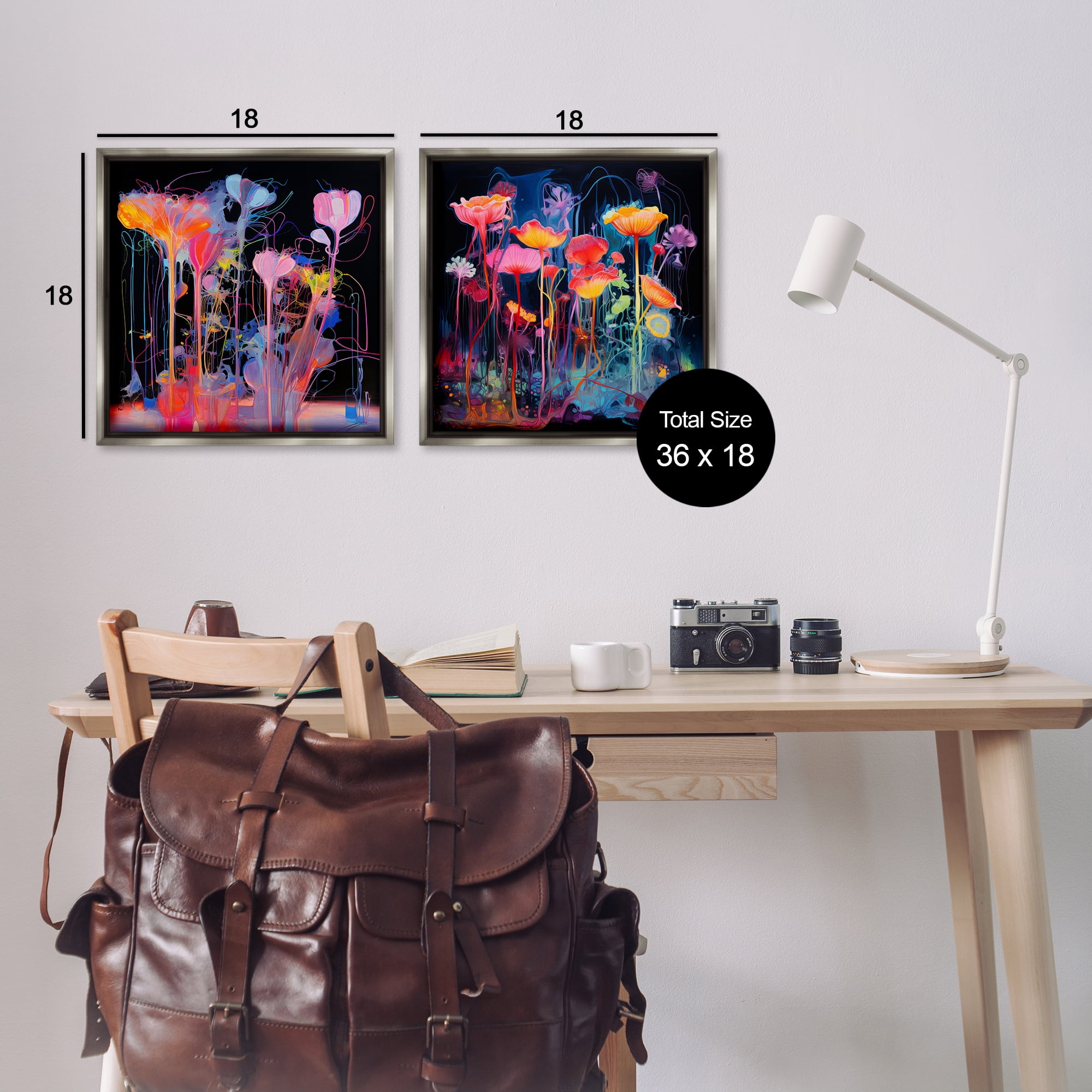 Stupell Industries Contrasting Otherworldly Blossoms Abstract Painting Gray Floater Framed Canvas Art Print Wall Art, 18 x 18, Set of 2
