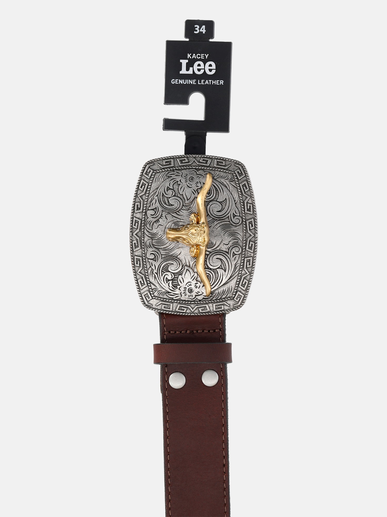 Kacey Lee Men's Leather Belt with Longhorn Buckle