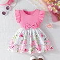 thumbnail image 2 of Little Girls Floral Dress Summer Boho Flutter Sleeve Swing Tiered Beach Holiday Dress 1-3Y Pink 12-18 Months, 2 of 6