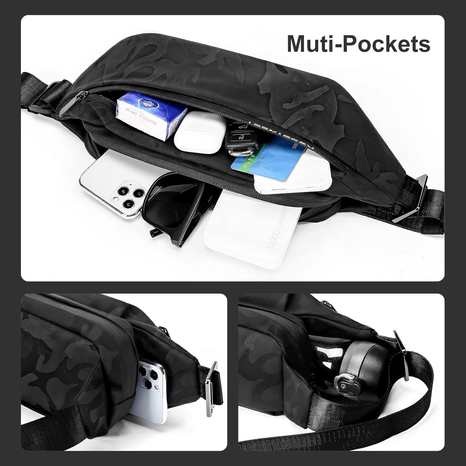 Crossbody Fanny Pack for Men, Large Waterproof Waist Bag Pack, Fashionable Chest Belt Bag for Men Travel Running Cycling Sports, Carrying All Phones