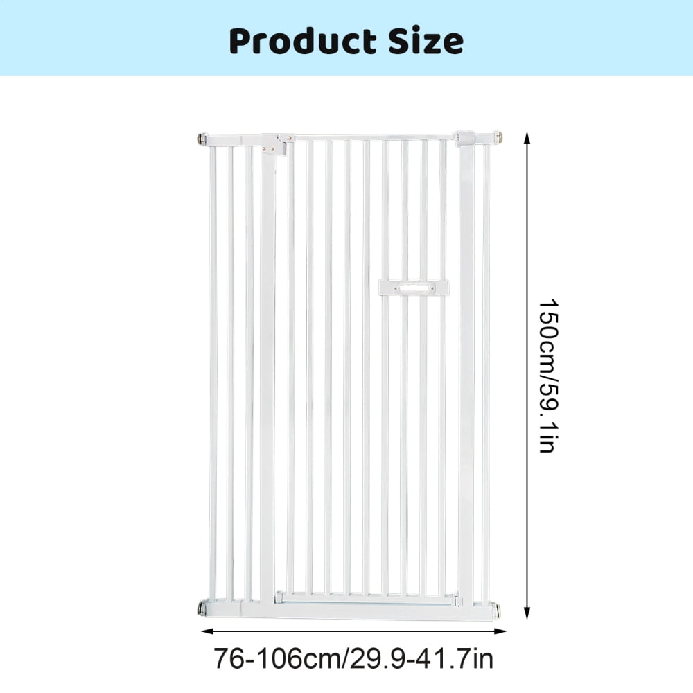 59.1" Extra Tall Pet Gate for Doorways, 30"-41.7" Extra Wide Long Baby Gate for Stairs, Metal Pressure-Mounted Walk-Through Dog Gate, Auto Close Safety Child Gate Indoor Use, White