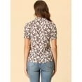 thumbnail image 4 of DARING DIVA Ruffle Tie Neck Casual Short Sleeve Blouse M Brown, 4 of 6