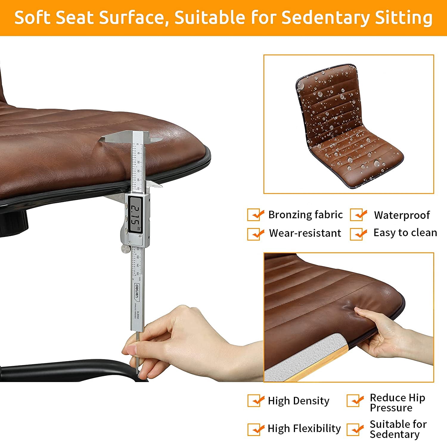 DICTAC Brown Executive Office Chair - Mid Back, Padded Armrests, 400lb Capacity, Adjustable Height, For Home Office 3 thumbnail image