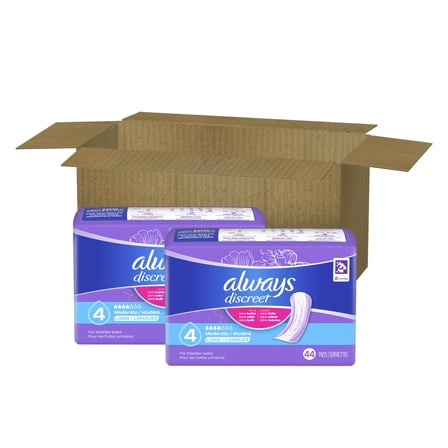 Always Discreet Adult Incontinence Pads for Women, Moderate Absorbency, Long Length, Postpartum Pads, 88 CT