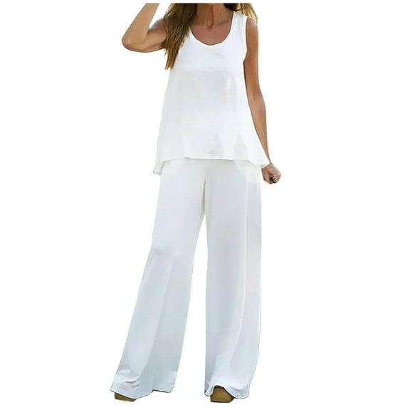 REORIAFEE Summer Outfits for Women Casual Vacation Summer Outfit Women's Summer Print Half Sleeve Round Neck Cropped Top Casual Pants Suit Set Two Piece Lounge Set White XXXL