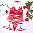 thumbnail image 4 of Gibobby Ropa interior mujer Conjunto de lencería sexy con pantalones cortos, sexy cierre frontal, malla negra, manga larga, body para mujer(Rojo, G), 4 of 5