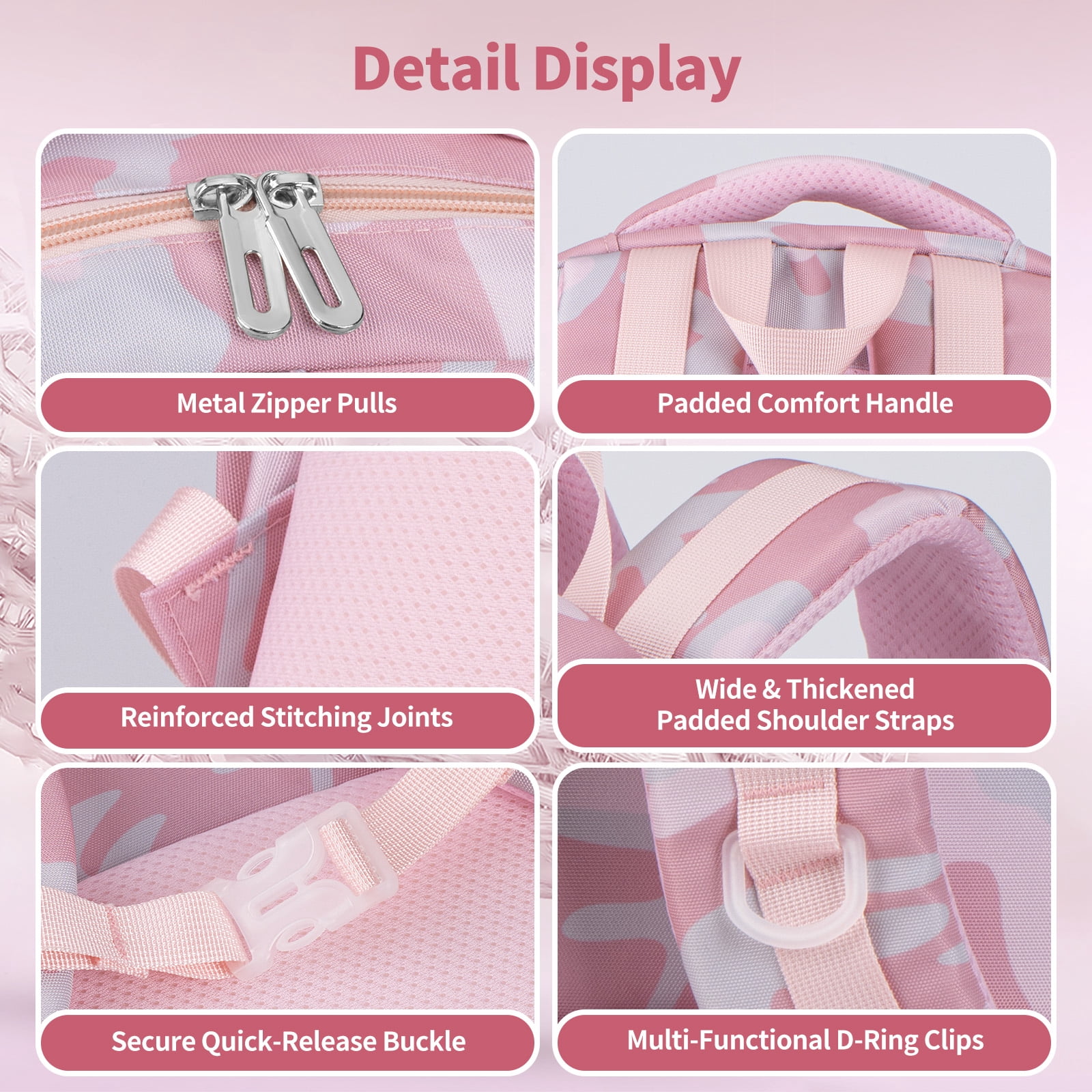 Ficcug Girls School Backpacks,Fashion School Bag for Kids Teens,35L Waterproof Students Bookbags for Elementary Middle,Pink