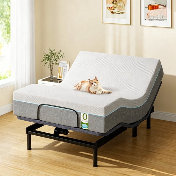 Adjustable Bed Base Full Massage with 12" Mattress Dual Head & Foot Headrest Electric Bed Frame with Wireless Remote, 0 Gravity, Anti-Snore, Under Bed LED, USB Ports, 12" Adjustable Legs