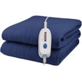 thumbnail image 1 of Pure Warmth Solid Flannel Electric Heated Warming Twin Blanket Navy Blue, 1 of 1