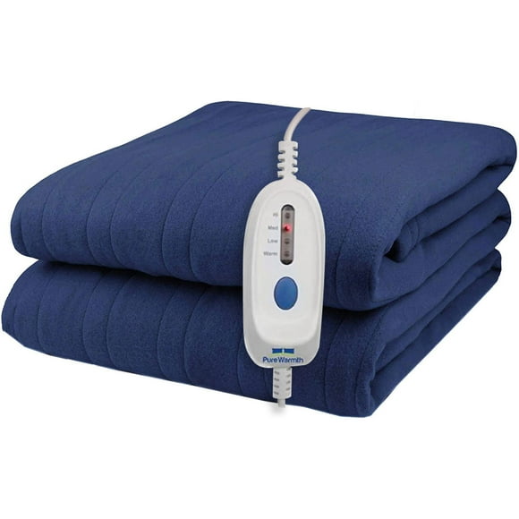Pure Warmth Solid Flannel Electric Heated Warming Twin Blanket Navy Blue