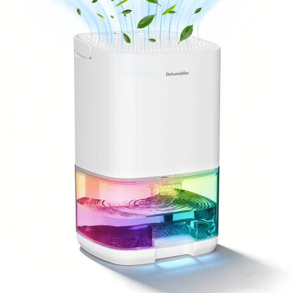 Cobectal Small Portable Dehumidifier Ultra Quiet with LED Light Portable 34 OZ Water Tank for Home 7 Colors,White