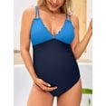 thumbnail image 4 of Sociala Maternity Swimsuit One Piece Tie Back Bathing Suit Scallop Trim V Neck Pregnancy Swimwear, 4 of 6