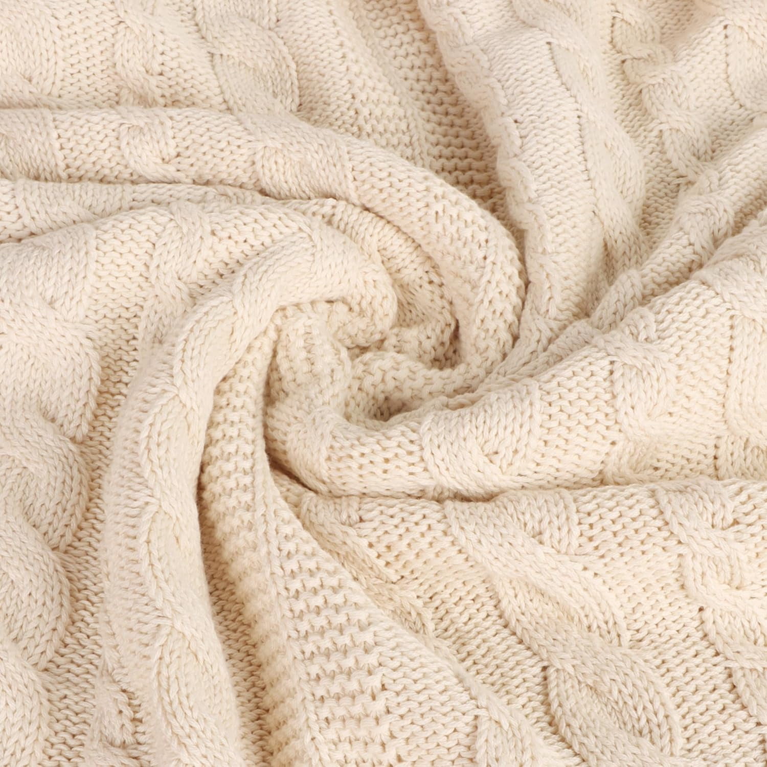 Delara Organic Cotton Throw Blanket 50x70 inches, GOTS Certified Cable Knitted Throws Blanket for Sofa Couch Bed, Baby Nursery, Lightweight Cozy Warm Decorative Blanket All Season Use