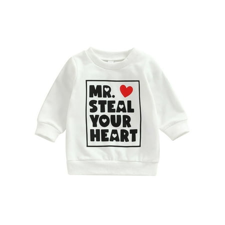 

Xkwyshop Toddler Baby Boys Girls Valentine s Day Clothes Funny Letter Print Sweatshirt Tops Outfit Valentines Shirt 12-18 Months
