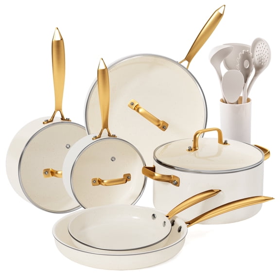 Caannasweis 16 Pieces Ceramic Cookware Sets, Nonstick Pots and Pans Lightweight Cookware Set with Cooking Utensils Set