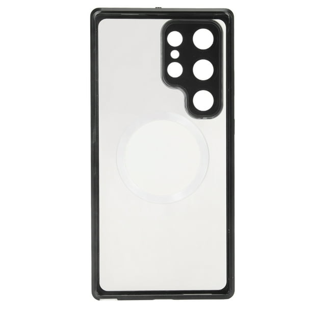 Funda magnética para S23 Ultra de metal acrílico transparente a prueba de golpes, protección total para teléfono con cierre elástico para viajes, uso diario, color negro