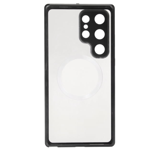 Funda magnética para S23 Ultra de metal acrílico transparente a prueba de golpes, protección total para teléfono con cierre elástico para viajes, uso diario, color negro