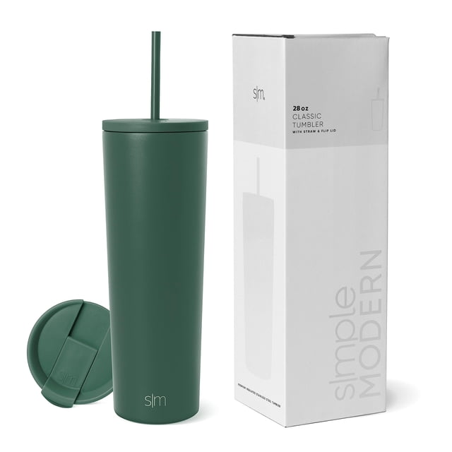 Vaso aislante moderno, sencillo, con tapa y pajita, 500 ml