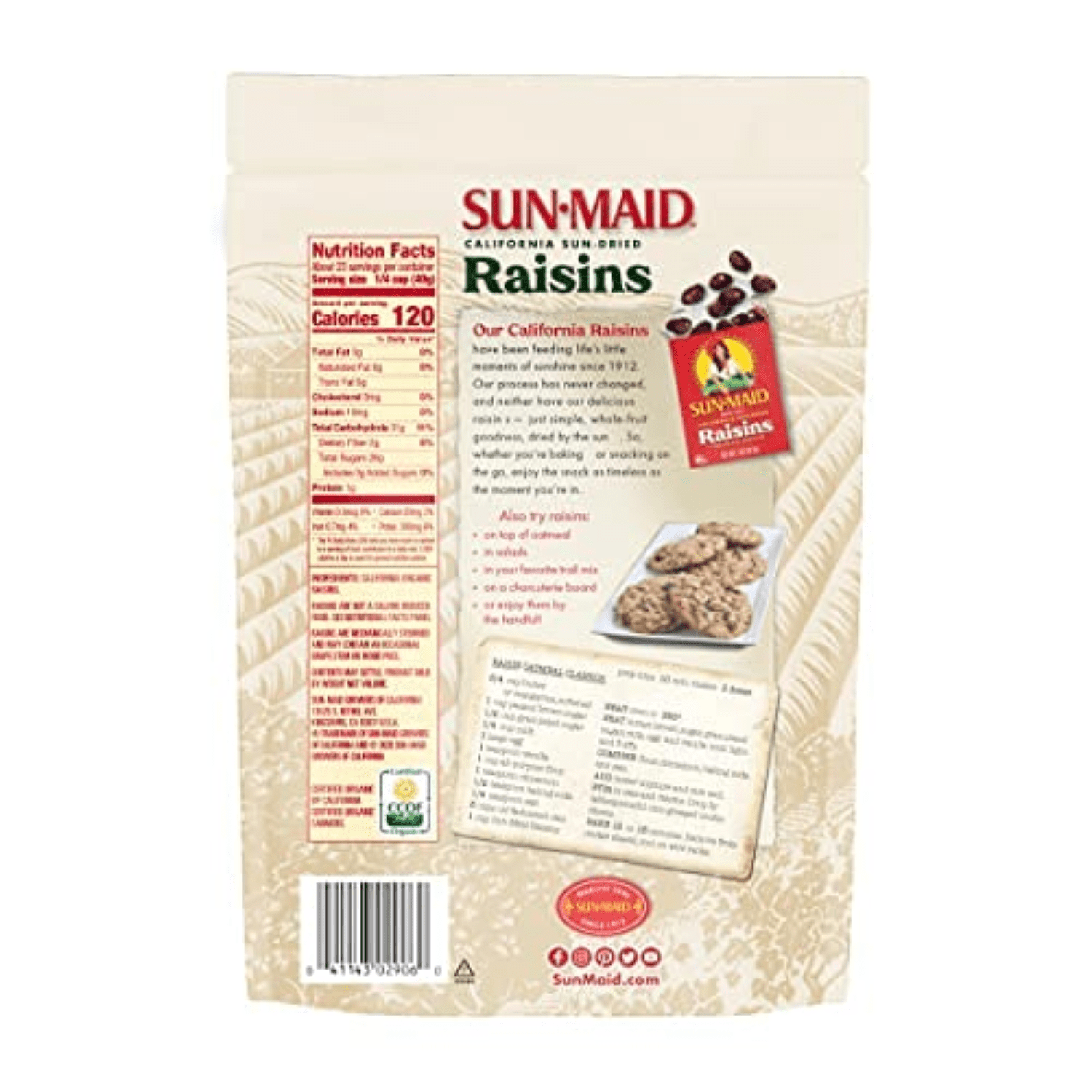 Sun-Maid Organic California Sun-Dried Raisins Snack 32 Ounce Bags 2 Pack | Whole Natural Dried Fruit No Sugar Added Gluten Free Non-GMO Vegetarian Friendly Great for Baking & Snacks for Kids & Adult
