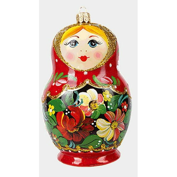 Large Red Flower Matryoshka Russian Nesting Doll Polish Glass Christmas ...